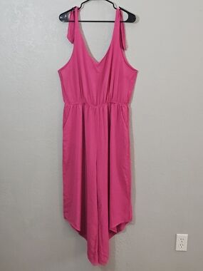 Belongsci Wide Leg Jumpsuit - Fuchsia Pink Tie-Strap Womens XL
